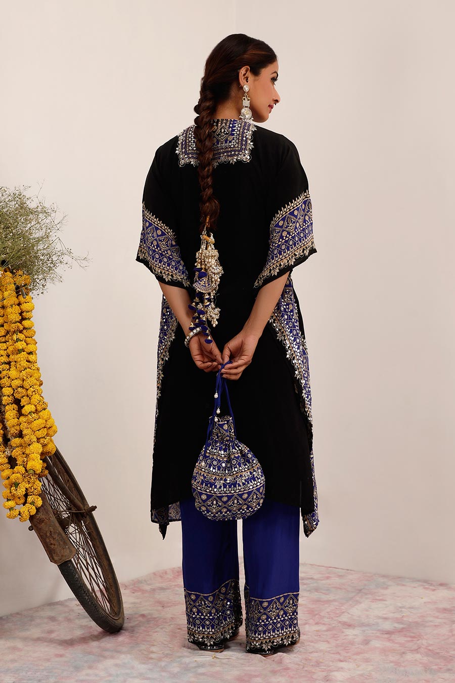 Black & Blue Salma Sitara Kaftan Set