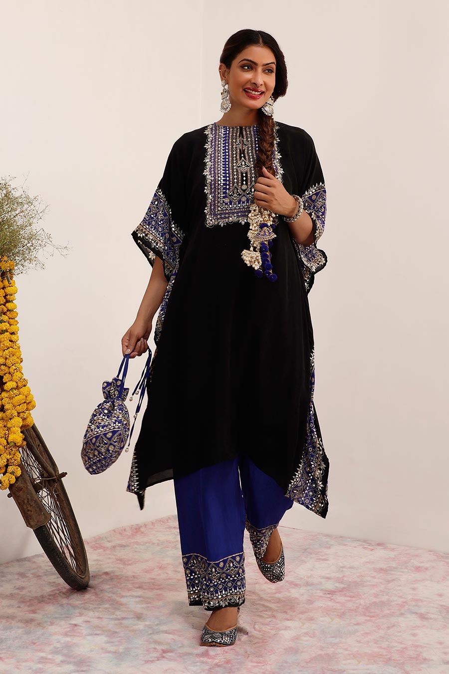 Black & Blue Salma Sitara Kaftan Set