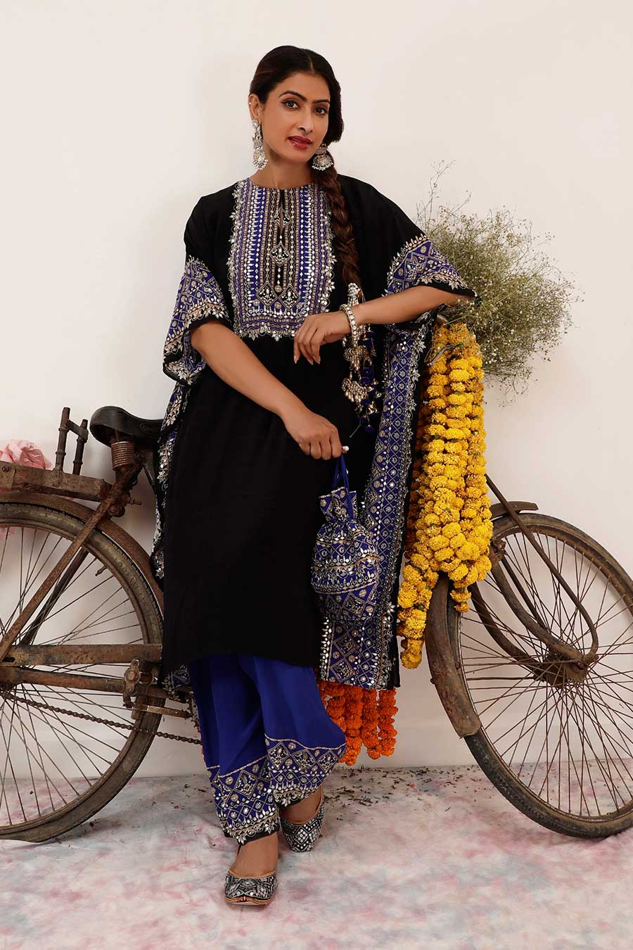 Black & Blue Salma Sitara Kaftan Set