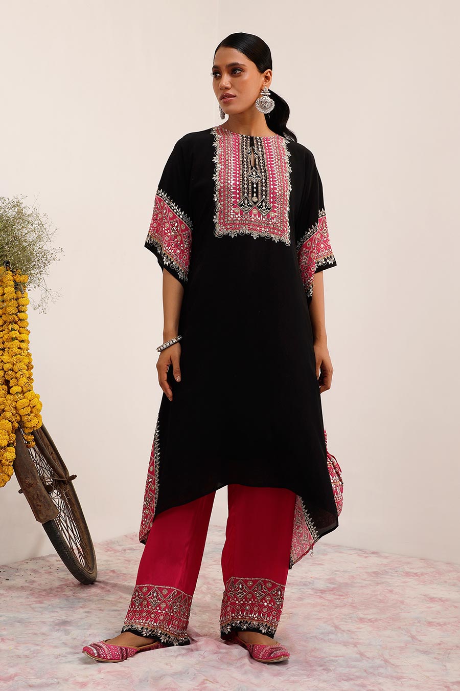 Black & Pink Salma Sitara Kaftan Set