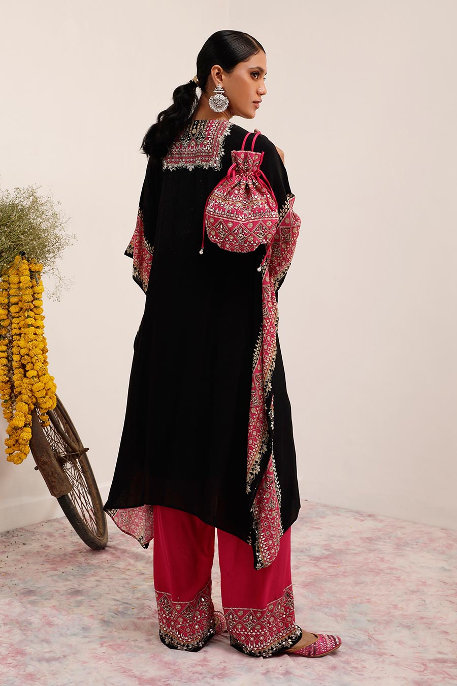 Black & Pink Salma Sitara Kaftan Set