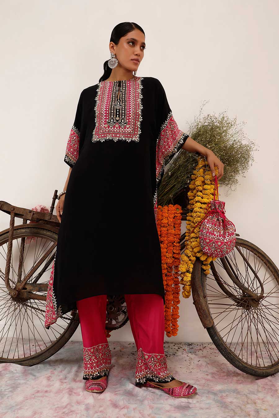 Black & Pink Salma Sitara Kaftan Set
