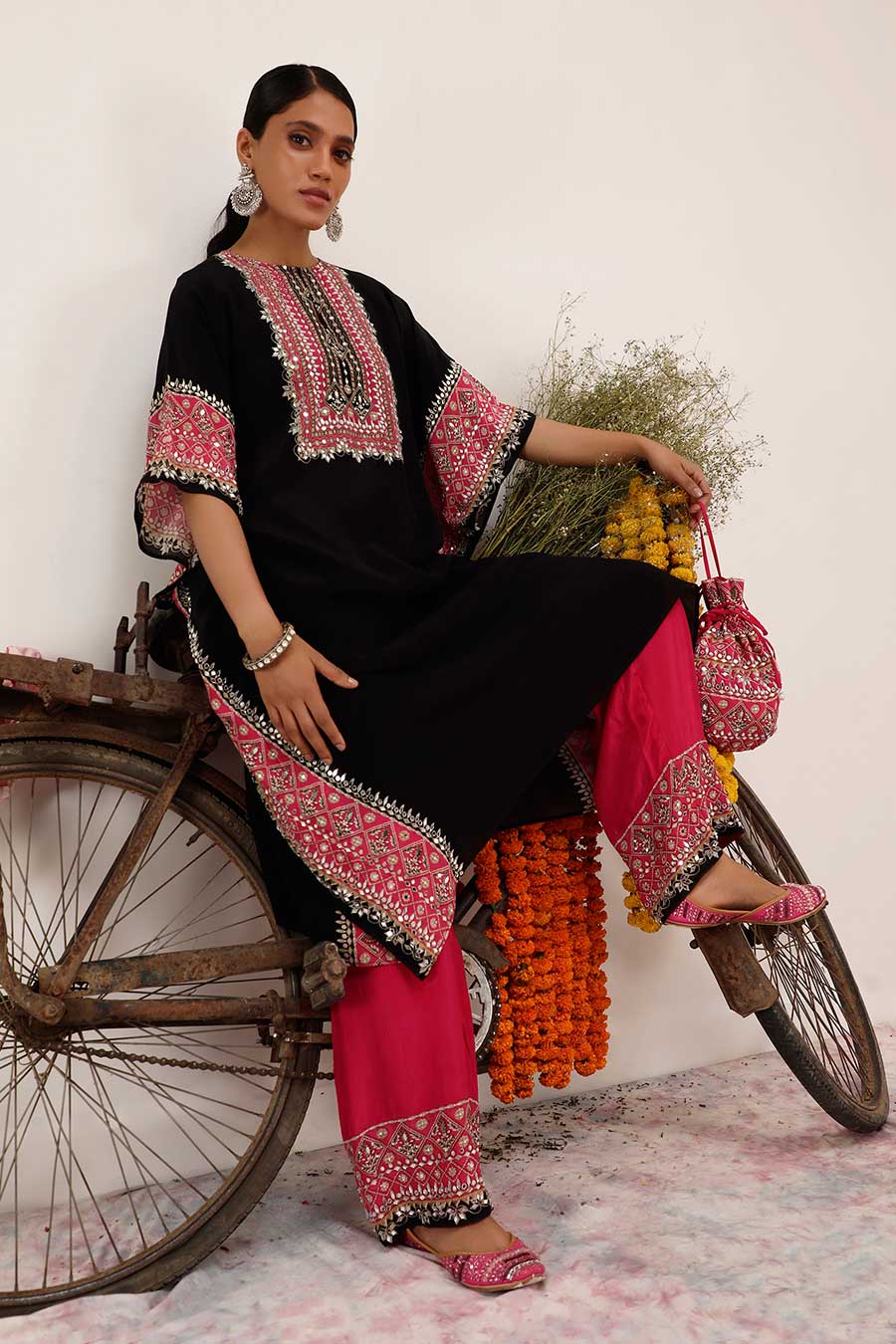 Black & Pink Salma Sitara Kaftan Set