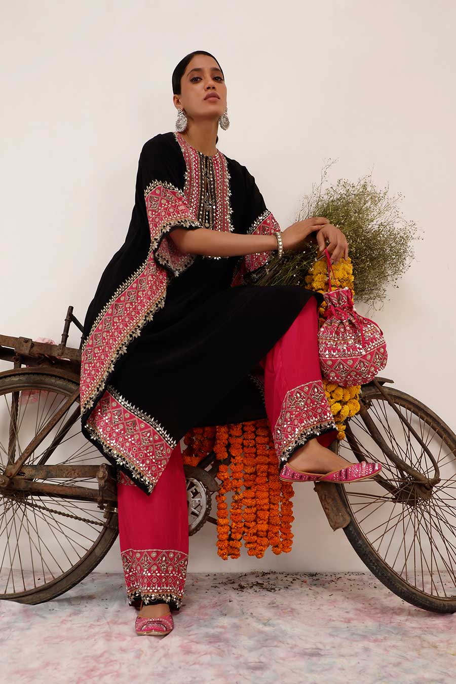 Black & Pink Salma Sitara Kaftan Set