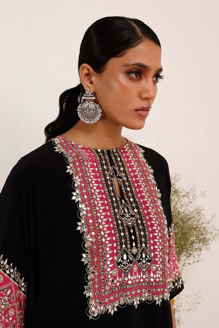 Black & Pink Salma Sitara Kaftan Set