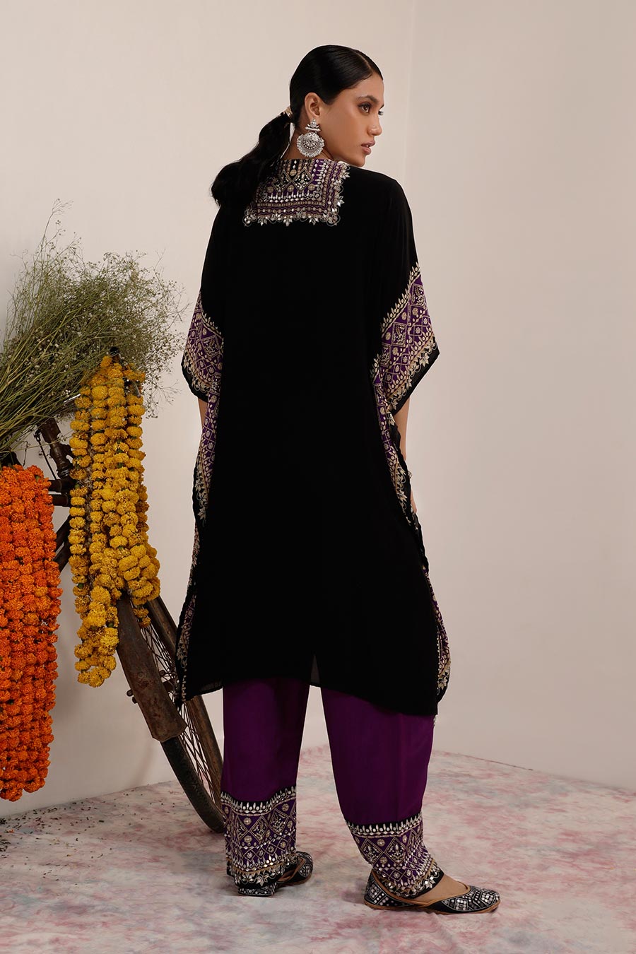 Black & Purple Salma Sitara Kaftan Set