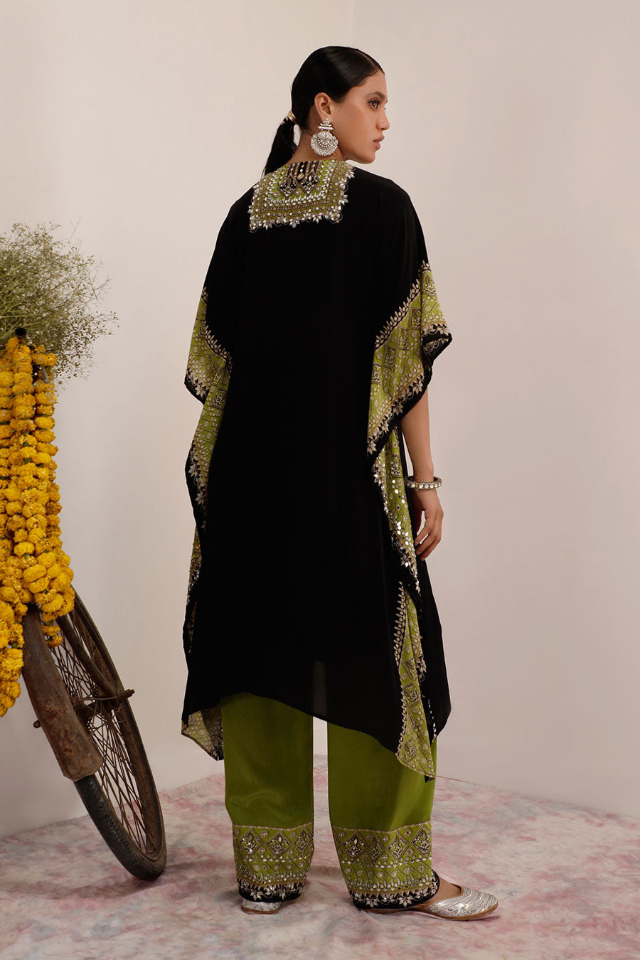 Black & Green Salma Sitara Kaftan Set