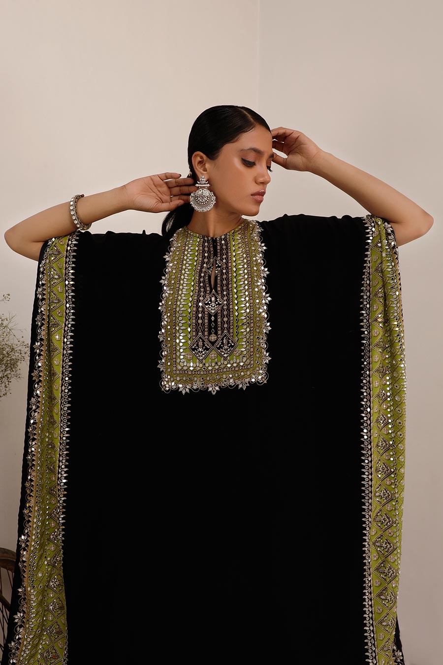 Black & Green Salma Sitara Kaftan Set