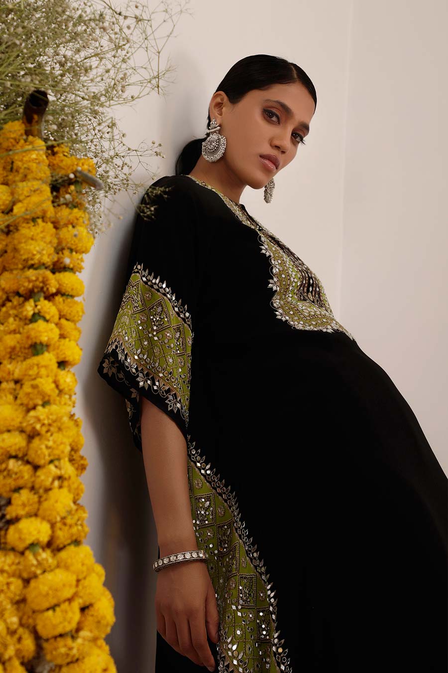 Black & Green Salma Sitara Kaftan Set