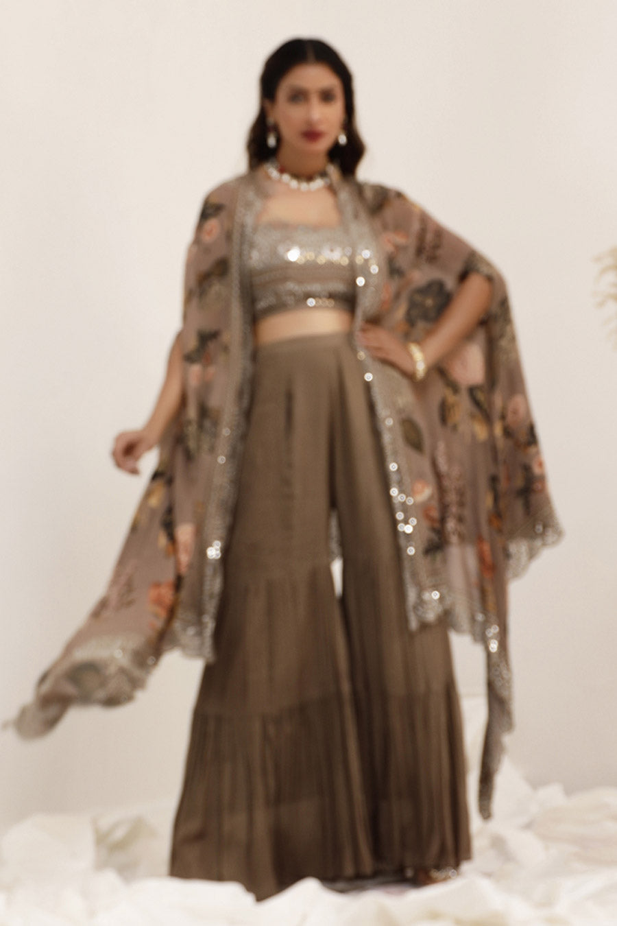 Judge Grey Aaina Embellished Cape Set
