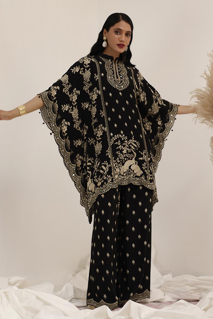 Black Gulshan Embellished Kaftan & Palazzo Set