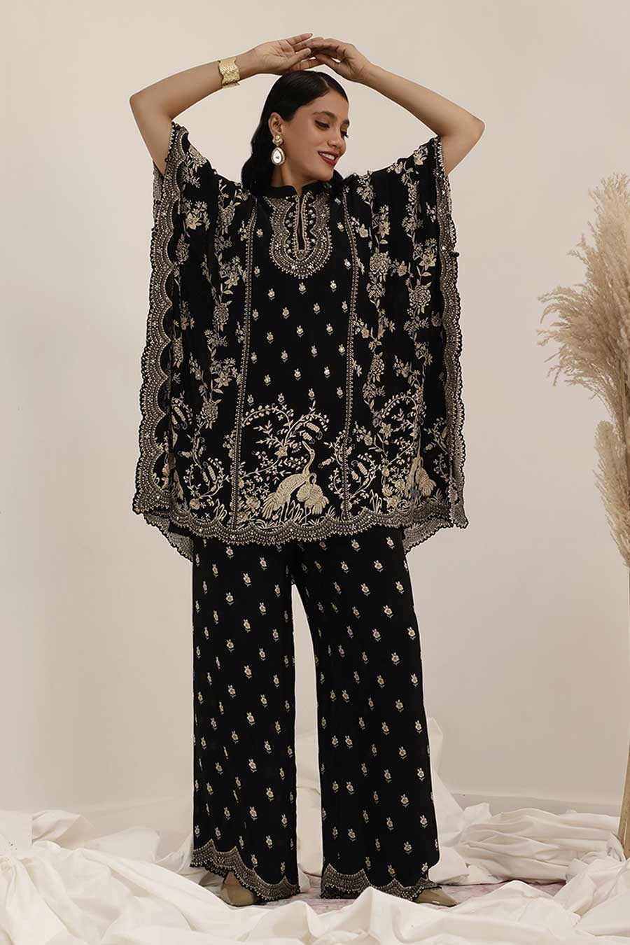 Black Gulshan Embellished Kaftan & Palazzo Set