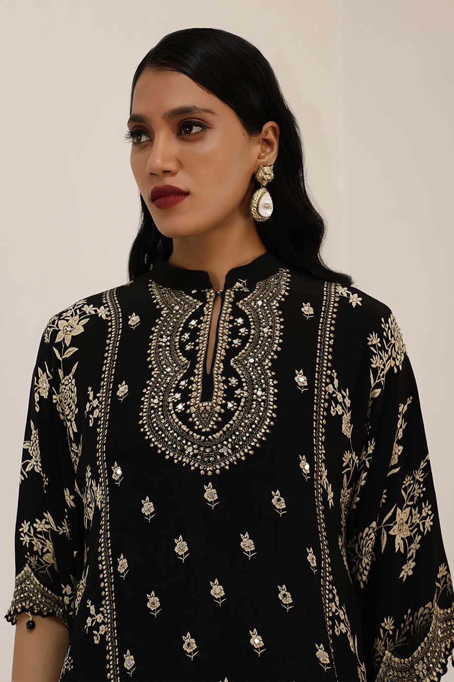 Black Gulshan Embellished Kaftan & Palazzo Set