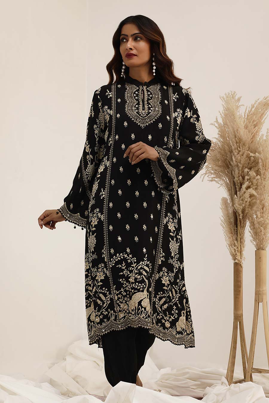 Black Gulshan Embellished A-Line kurta Set