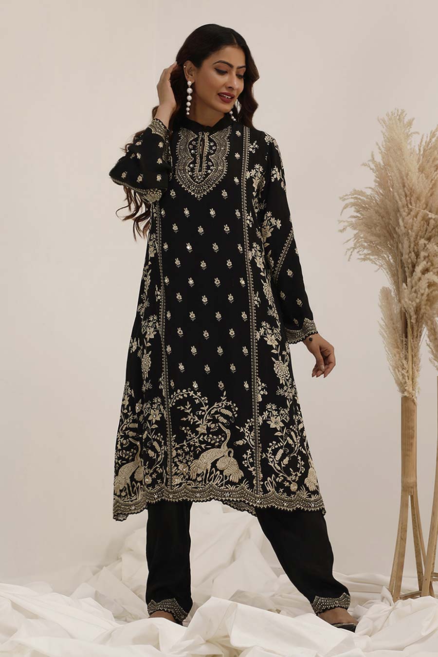 Black Gulshan Embellished A-Line kurta Set