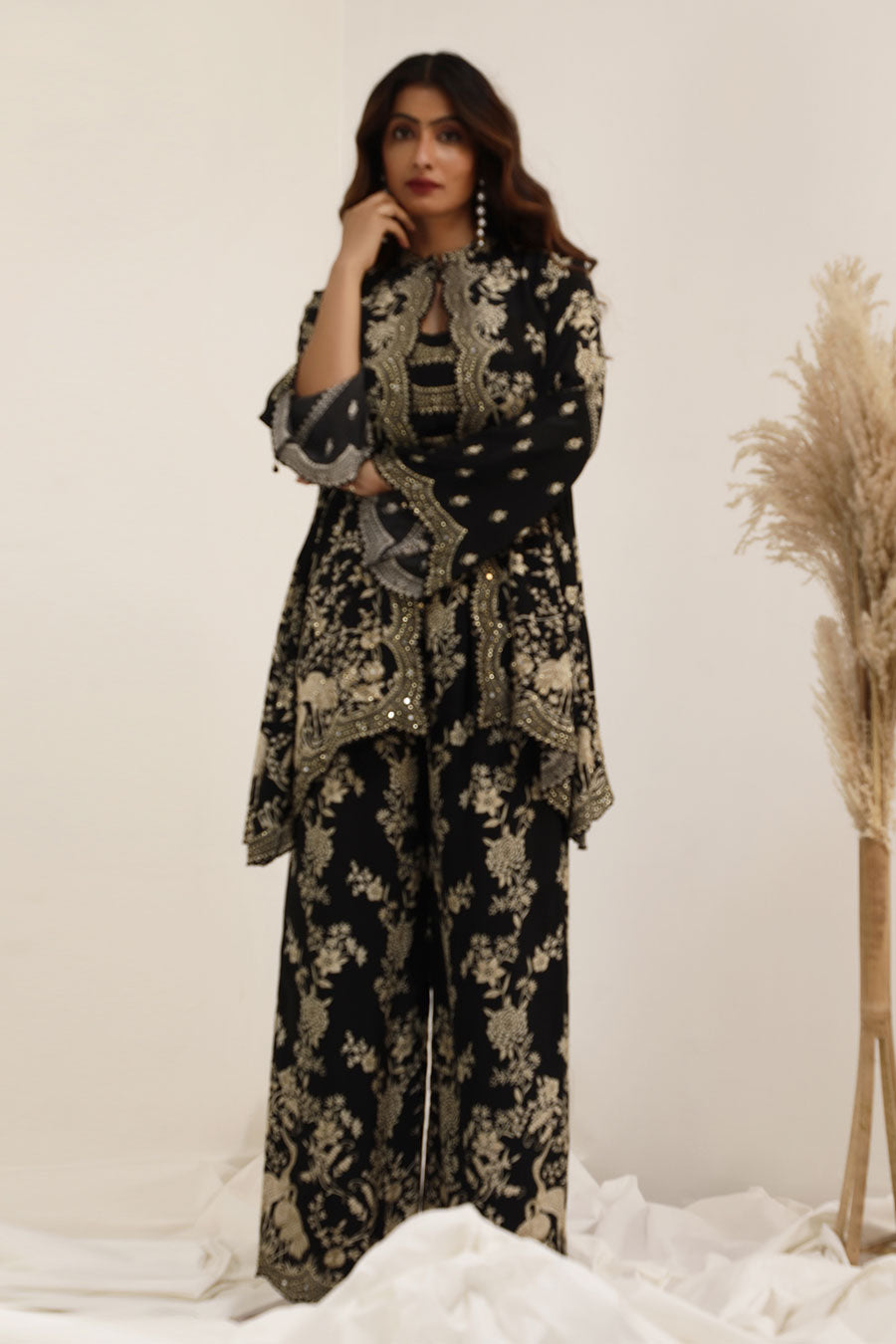 Black Gulshan Embellished Jacket Set
