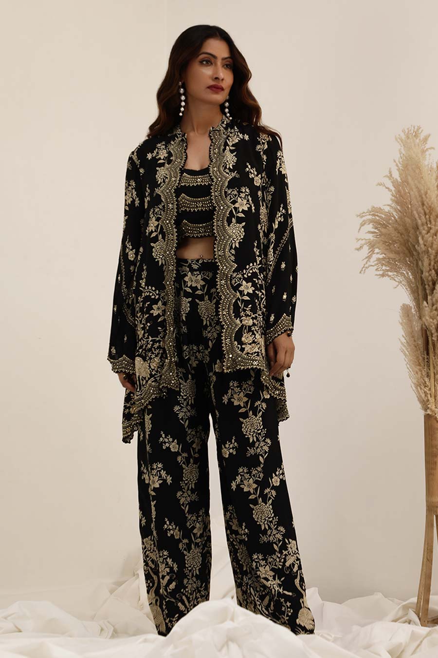 Black Gulshan Embellished Jacket Set