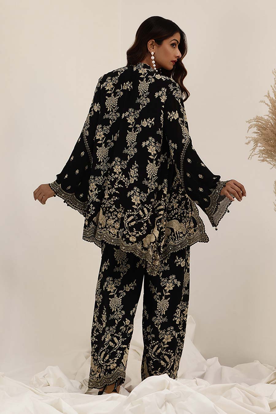 Black Gulshan Embellished Jacket Set