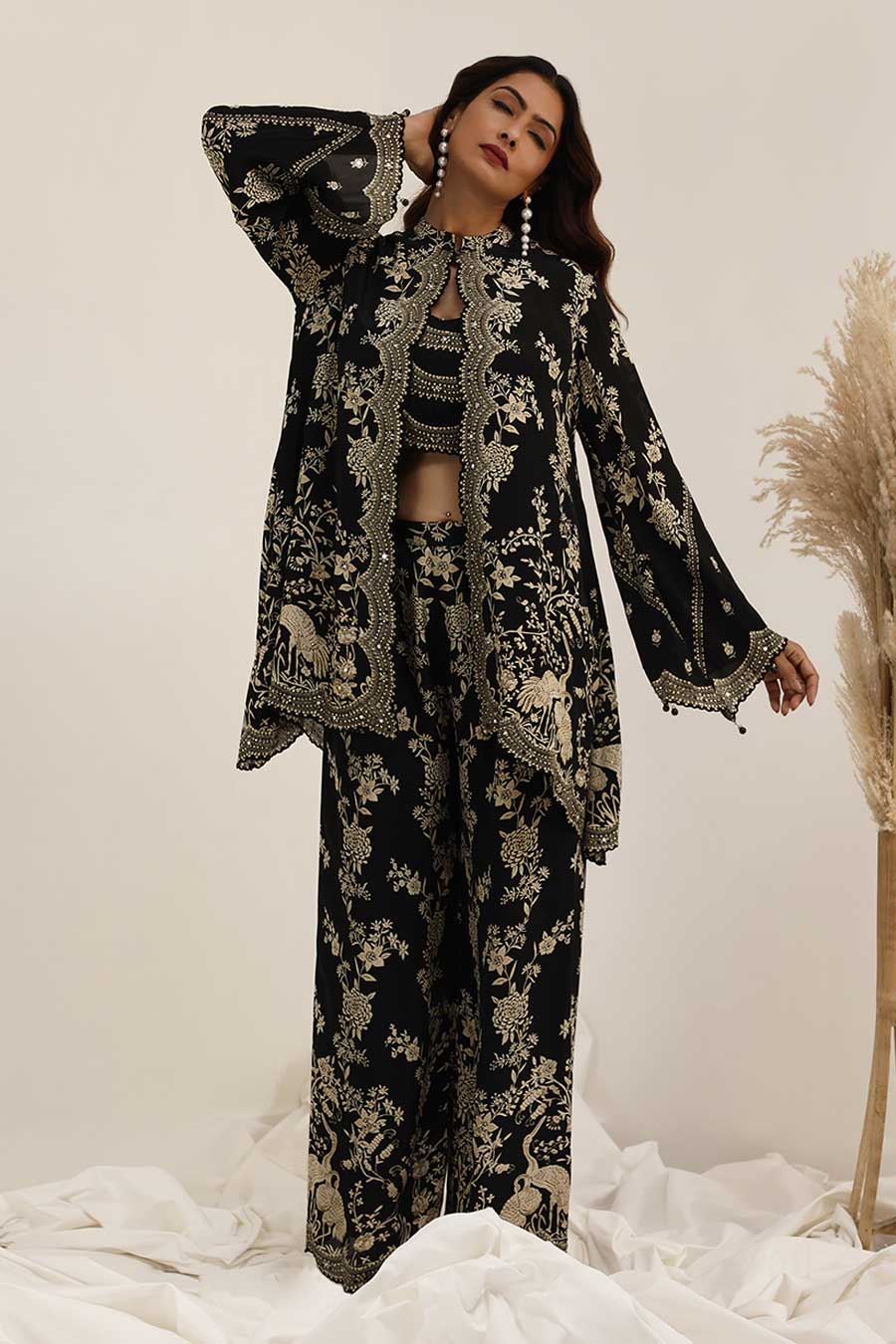 Black Gulshan Embellished Jacket Set