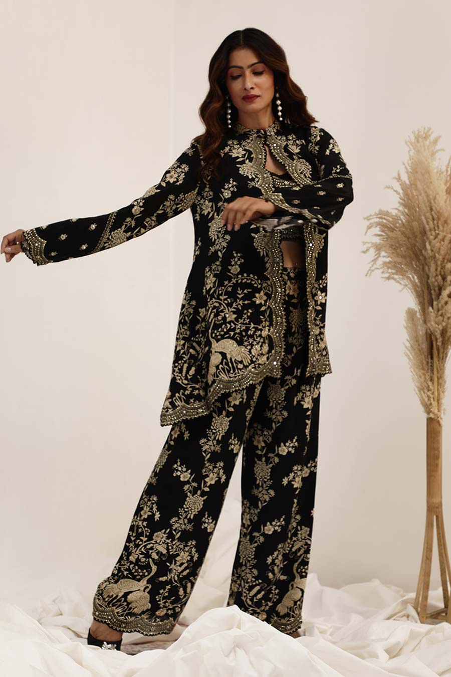 Black Gulshan Embellished Jacket Set