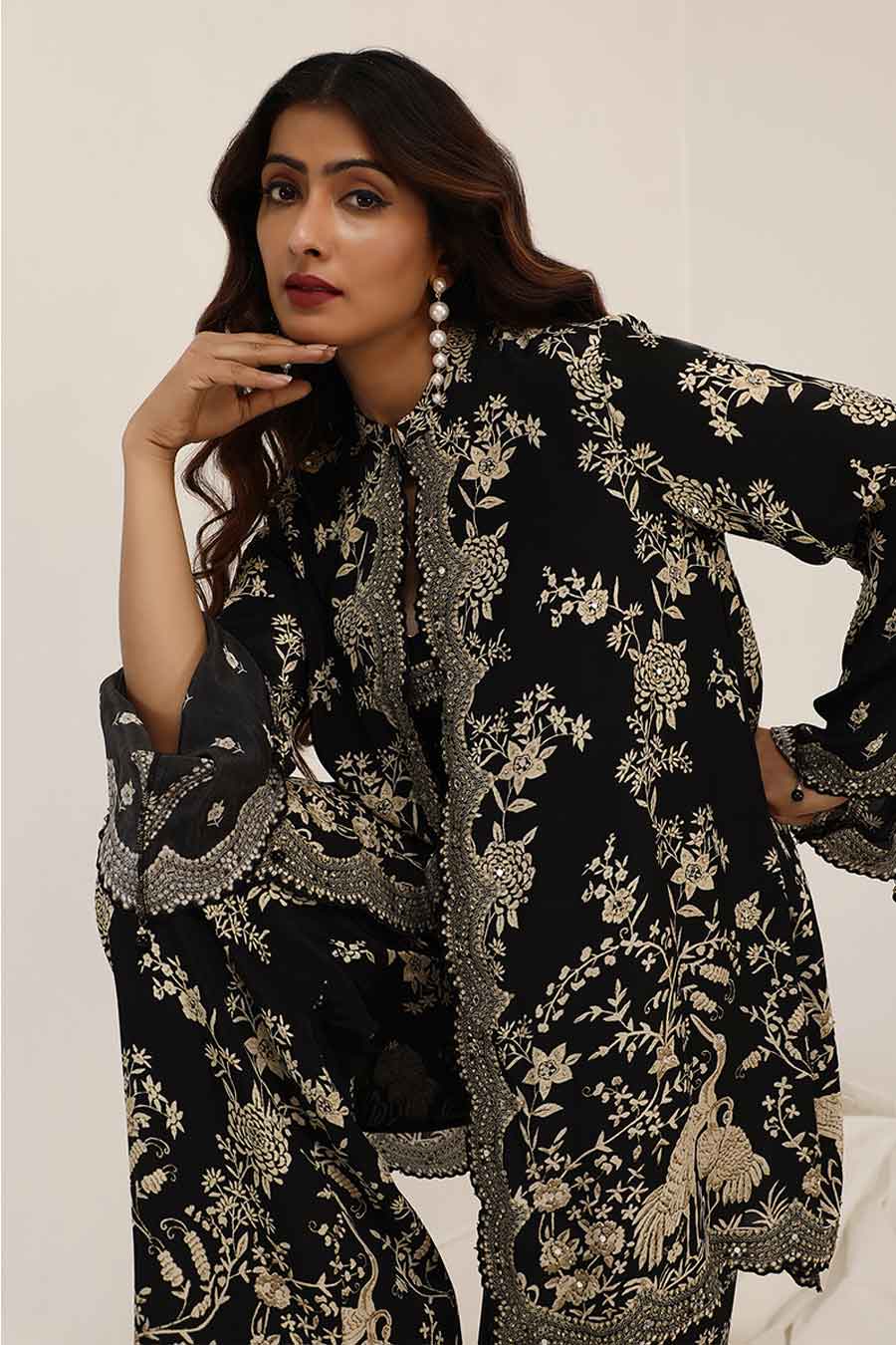 Black Gulshan Embellished Jacket Set