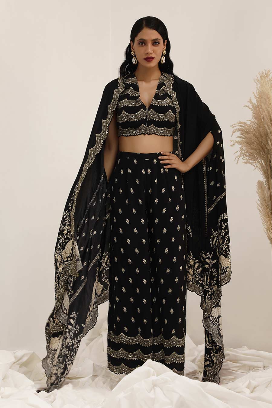 Black Gulshan Embellished Cape Set