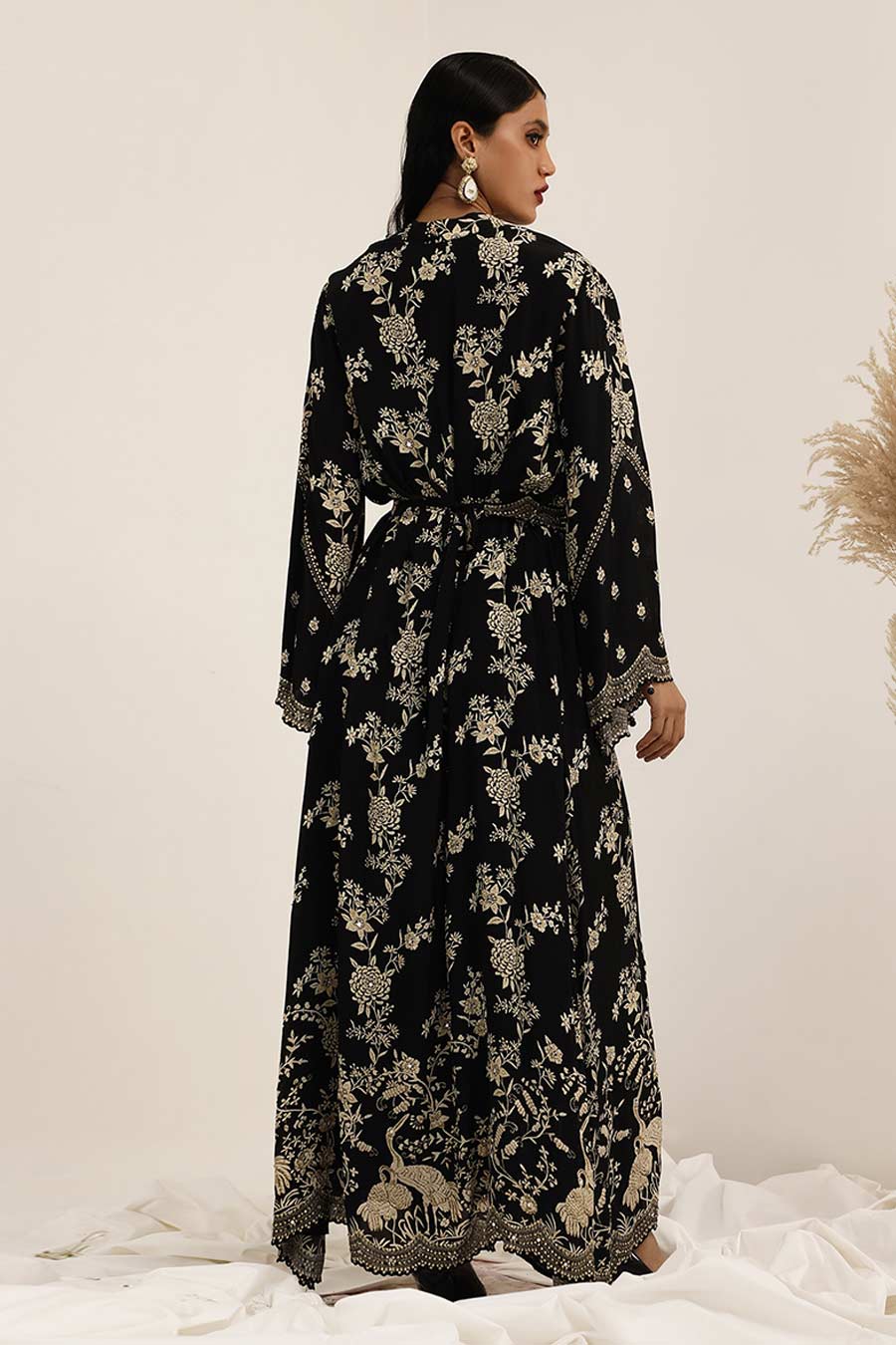 Black Gulshan Embellished Long Jacket Set