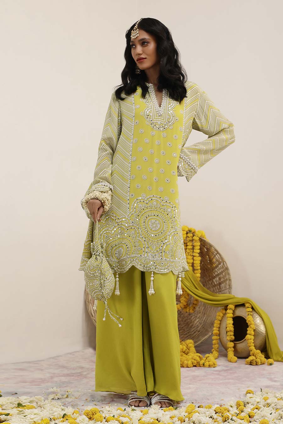 Lime Green Hoor Embellished A-Line Kurta Set