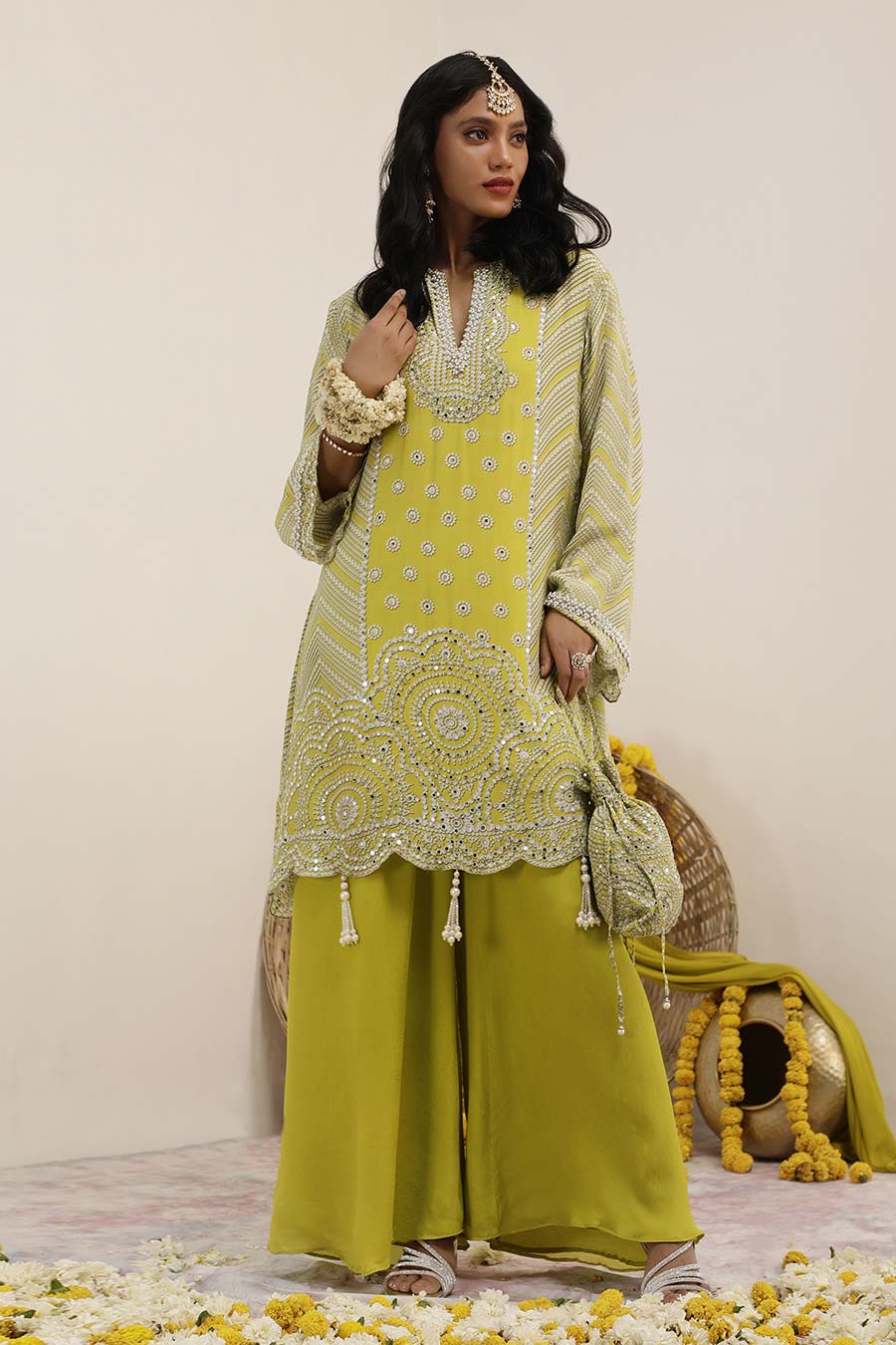 Lime Green Hoor Embellished A-Line Kurta Set