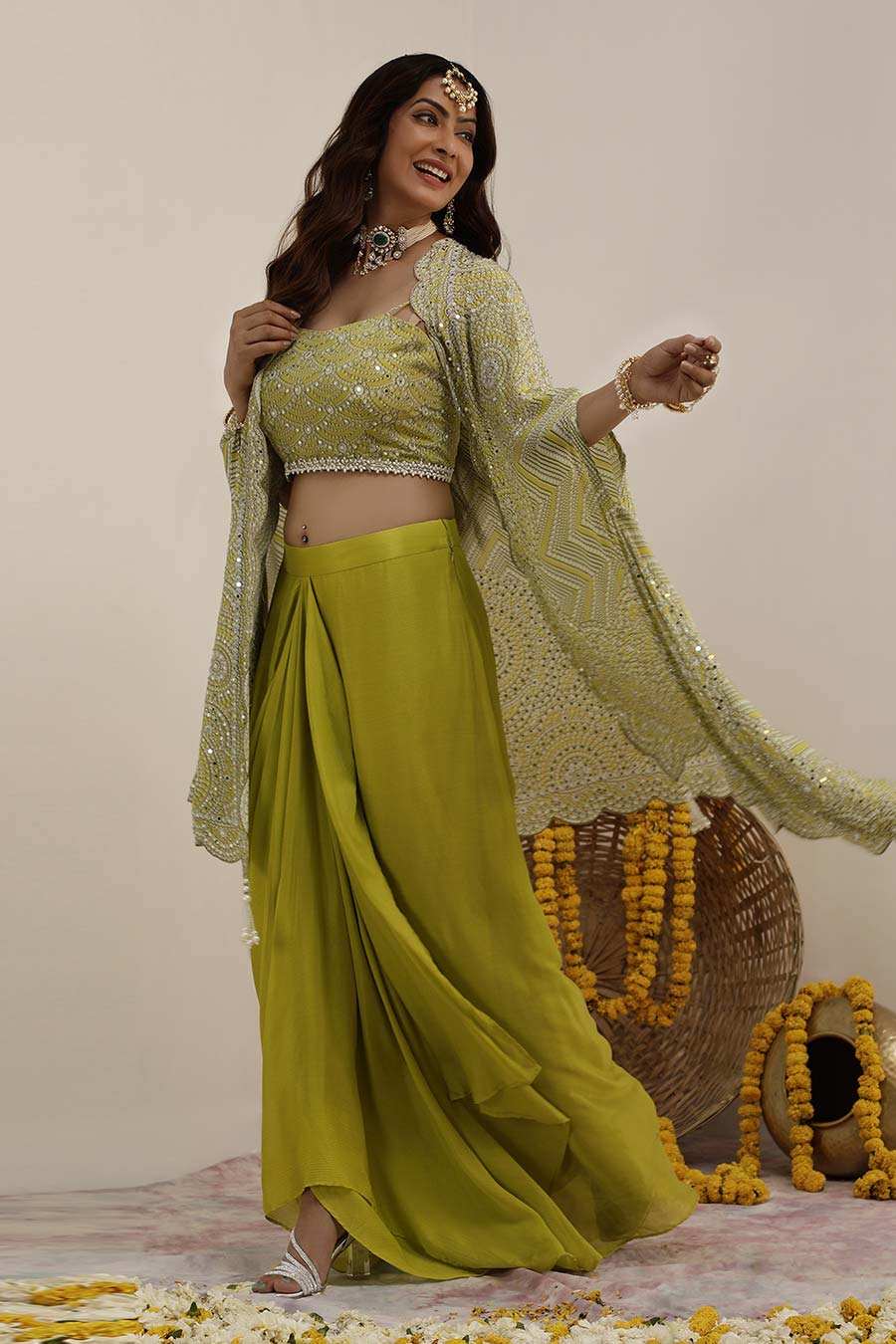 Lime GreenHoor Embellished Cape Set