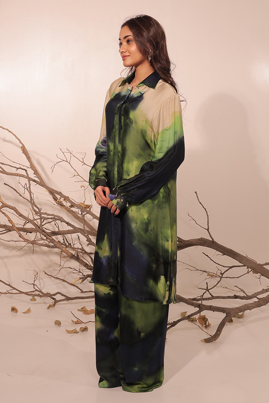 Blue & Green Jheel Printed Shirt Tunic Set