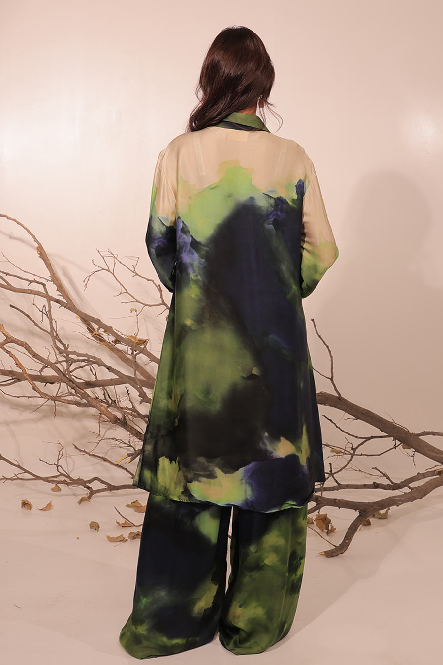 Blue & Green Jheel Printed Shirt Tunic Set