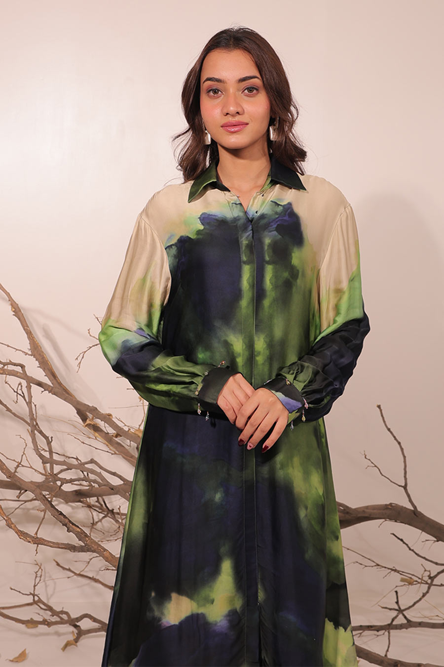 Blue & Green Jheel Printed Shirt Tunic Set