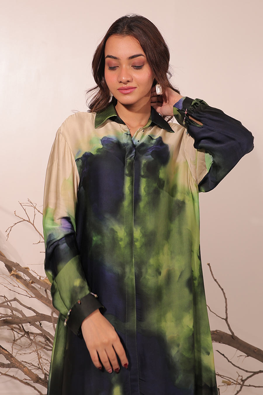Blue & Green Jheel Printed Shirt Tunic Set