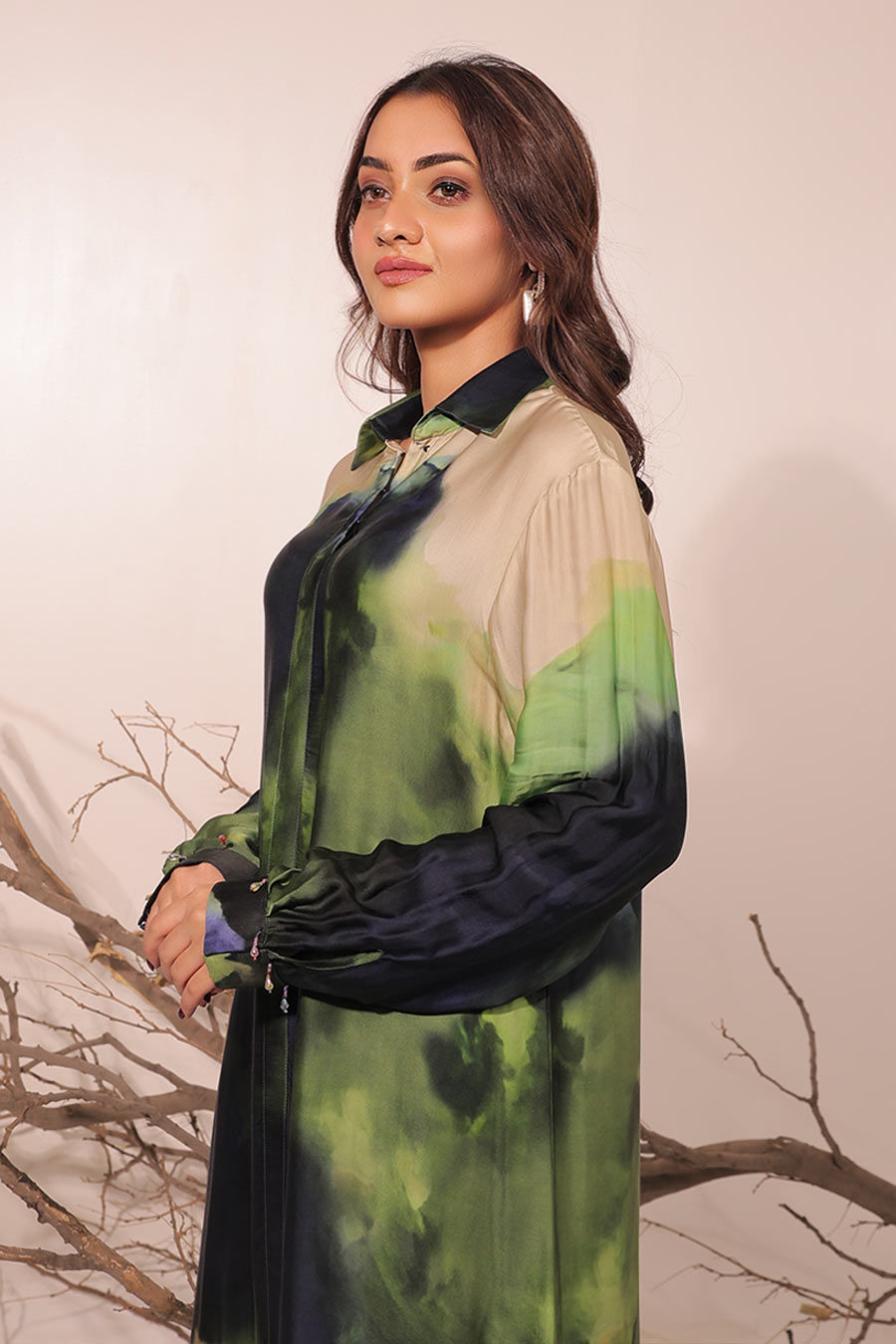 Blue & Green Jheel Printed Shirt Tunic Set