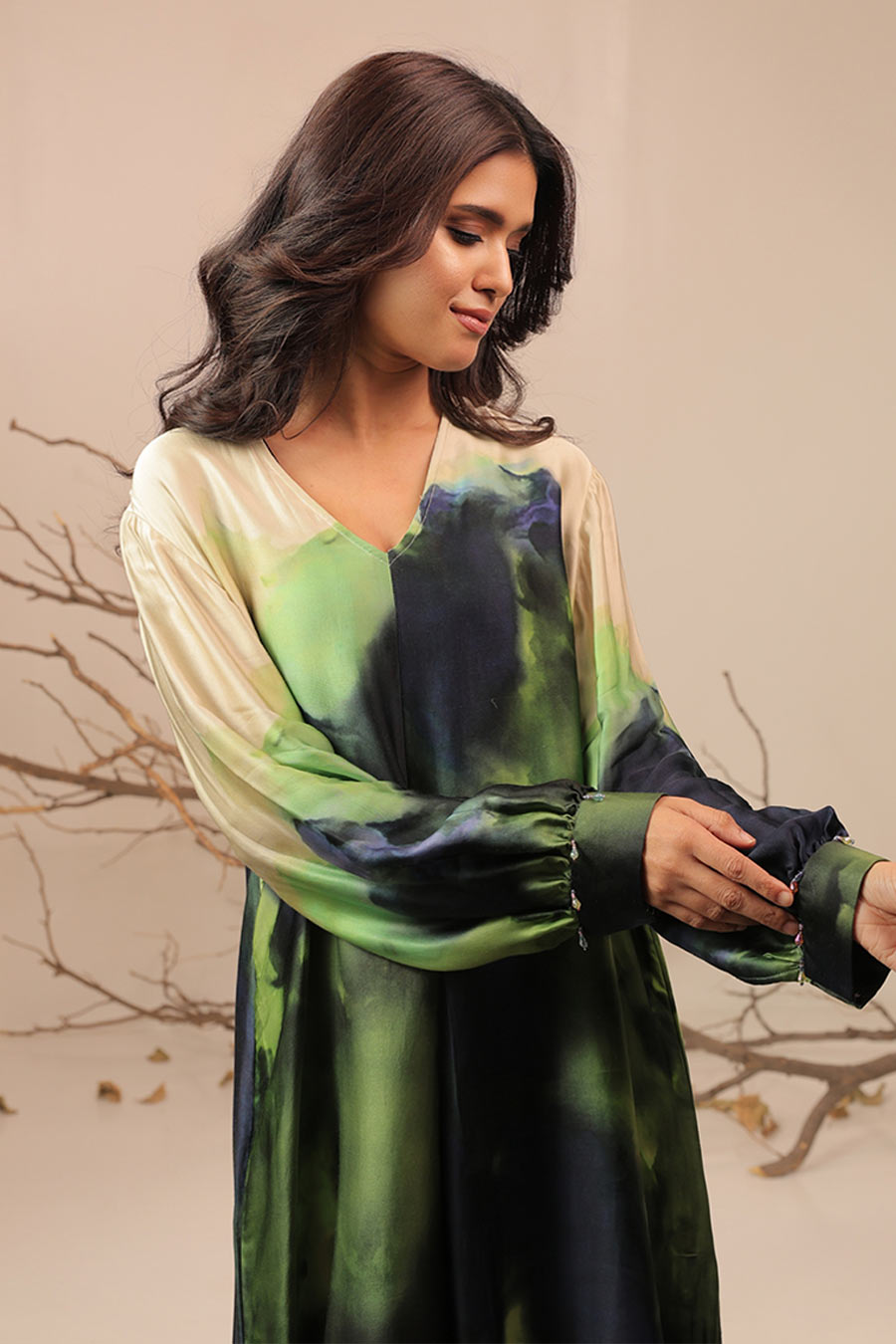 Blue & Green Jheel Printed A-Line Tunic Set