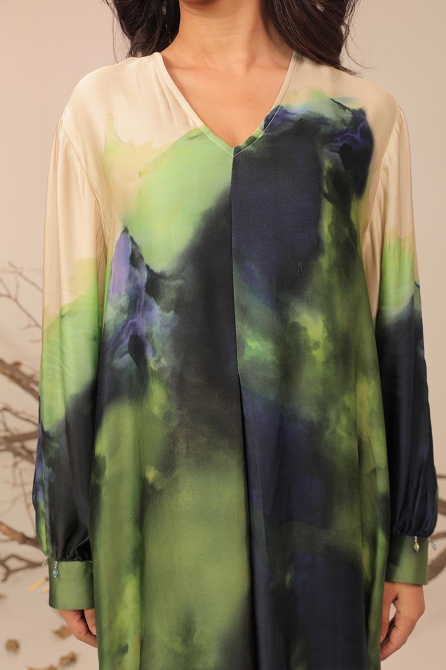 Blue & Green Jheel Printed A-Line Tunic Set