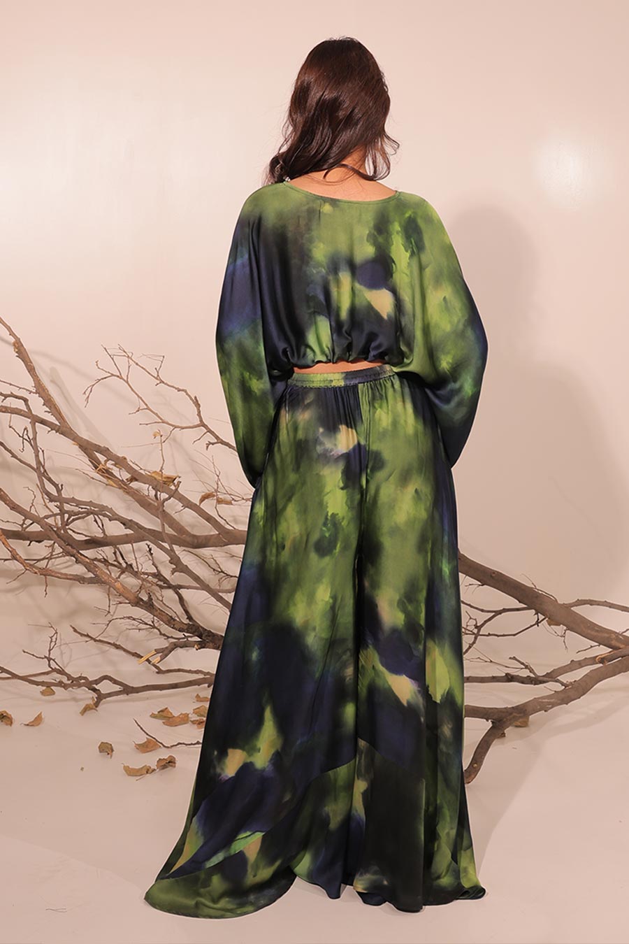Blue & Green Jheel Printed Slouch Crop Top Co-Ord Set