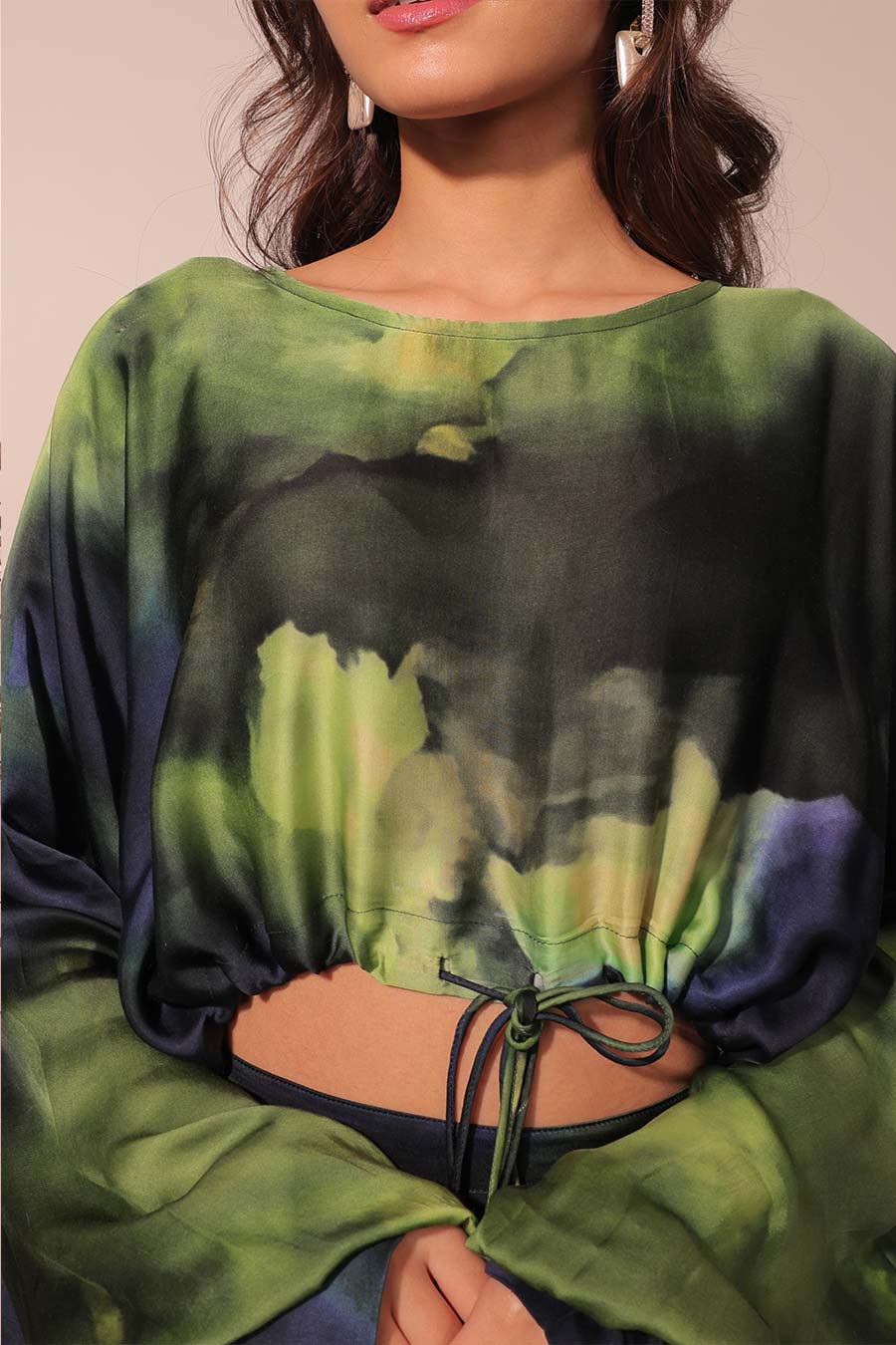 Blue & Green Jheel Printed Slouch Crop Top Co-Ord Set