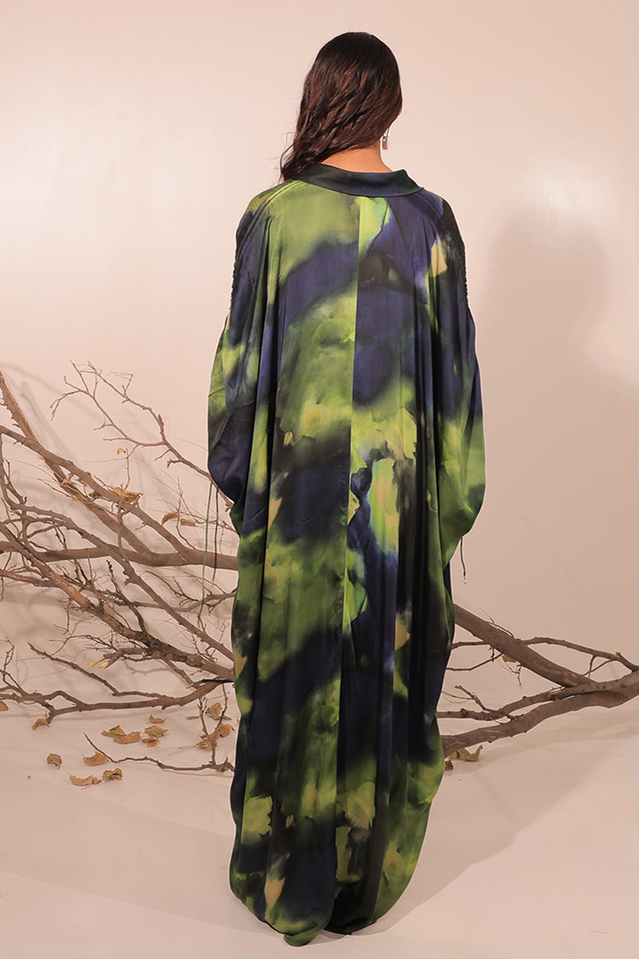 Blue & Green Jheel Printed Long Kaftan Co-Ord Set