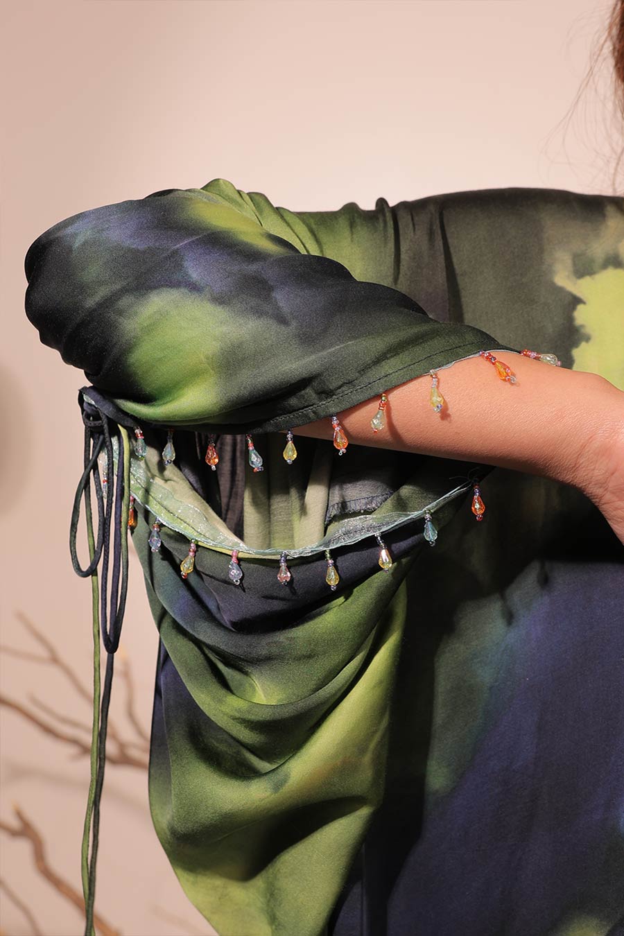 Blue & Green Jheel Printed Long Kaftan Co-Ord Set