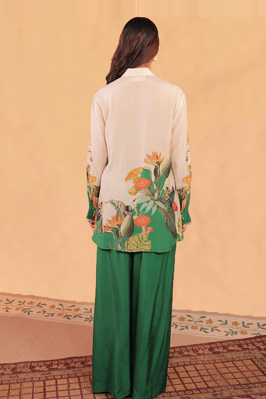Green & Off-White Kokum Printed Shirt Co-Ord Set