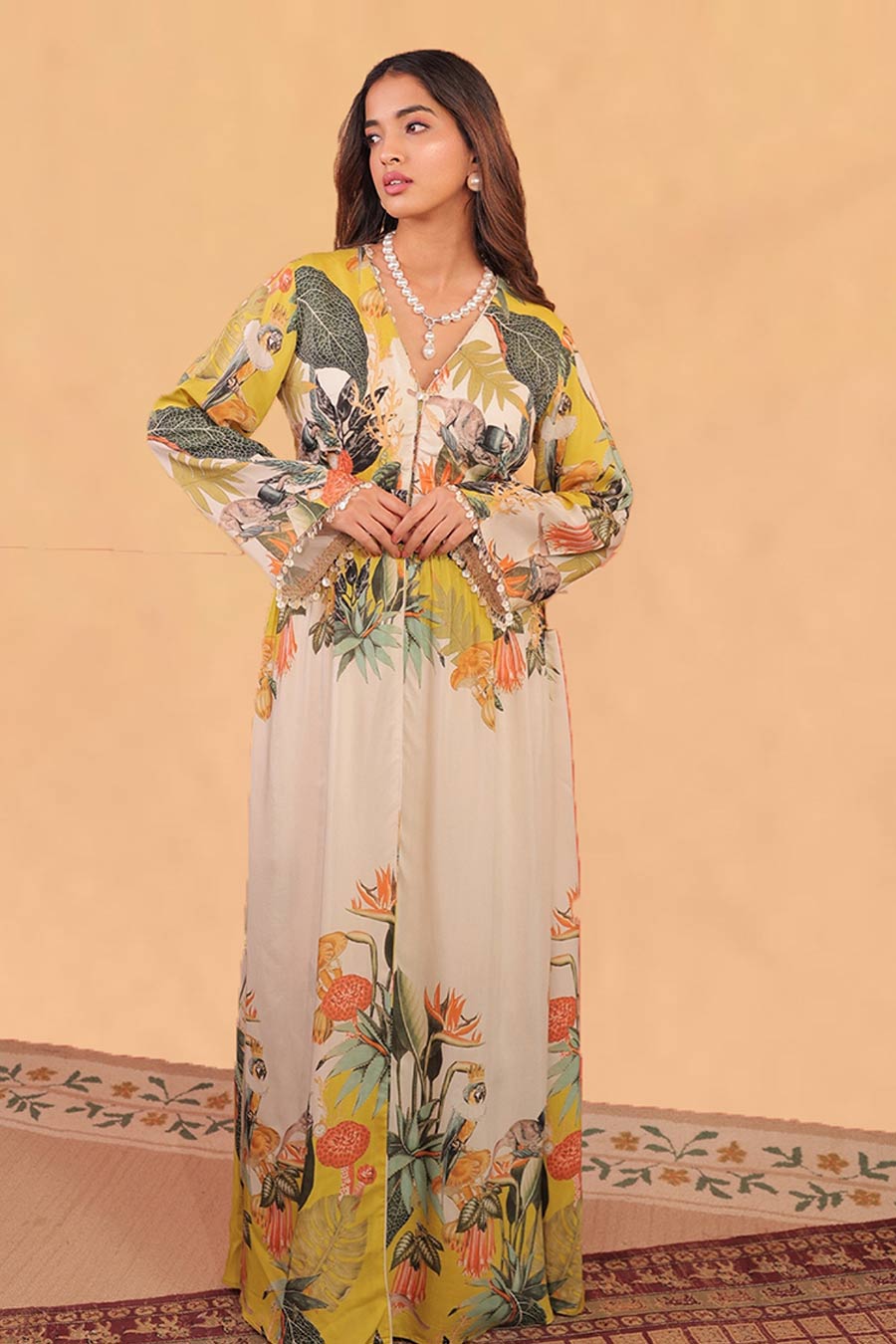 Mustard & Off-White Kokum Printed Tunic Set