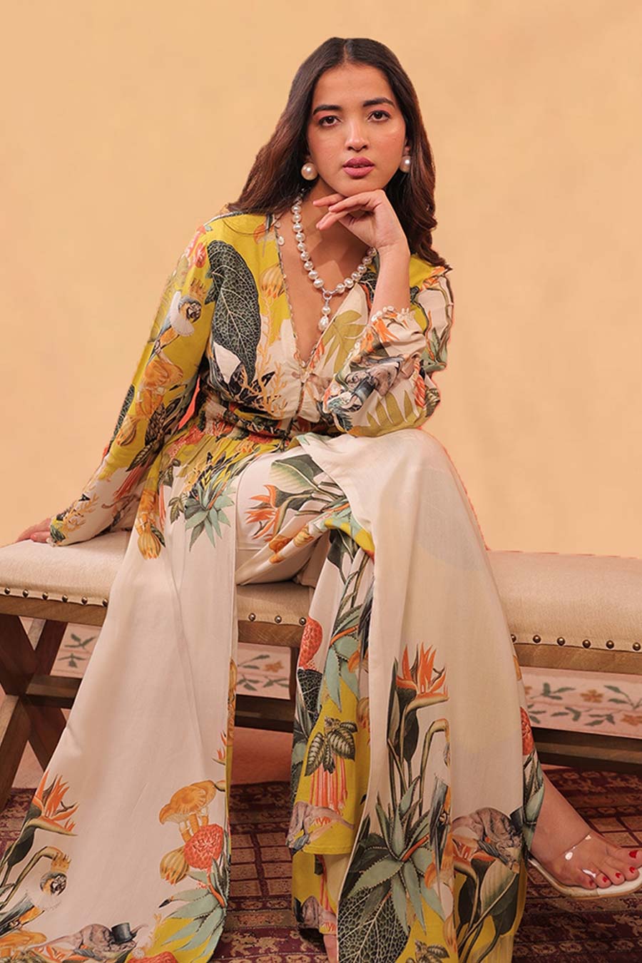 Mustard & Off-White Kokum Printed Tunic Set