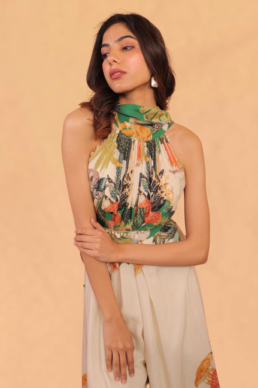Green & Off-White Kokum Printed Jumpsuit