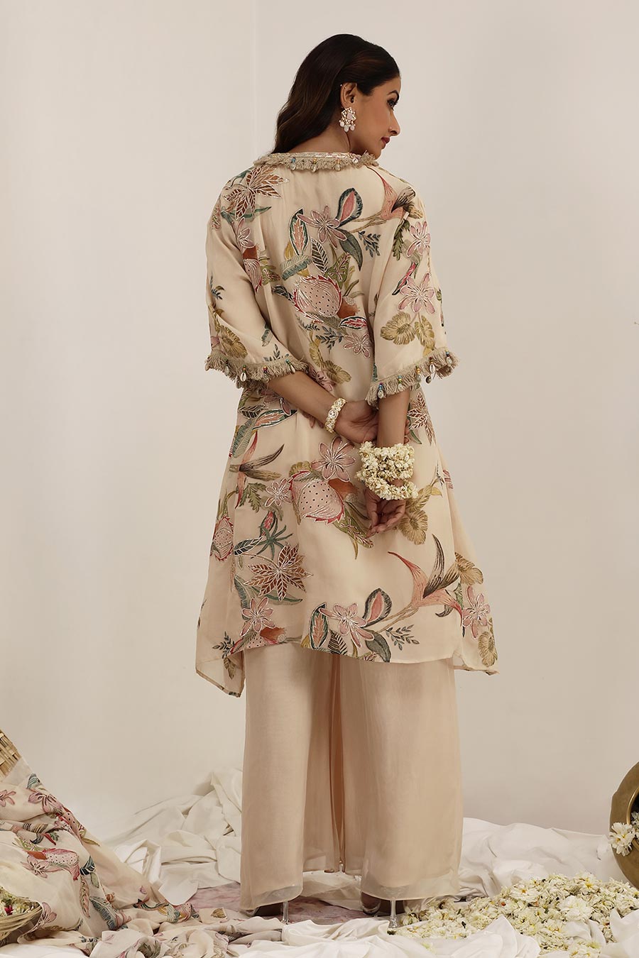 Beige Madhaniya Embellished A-Line kurta Set