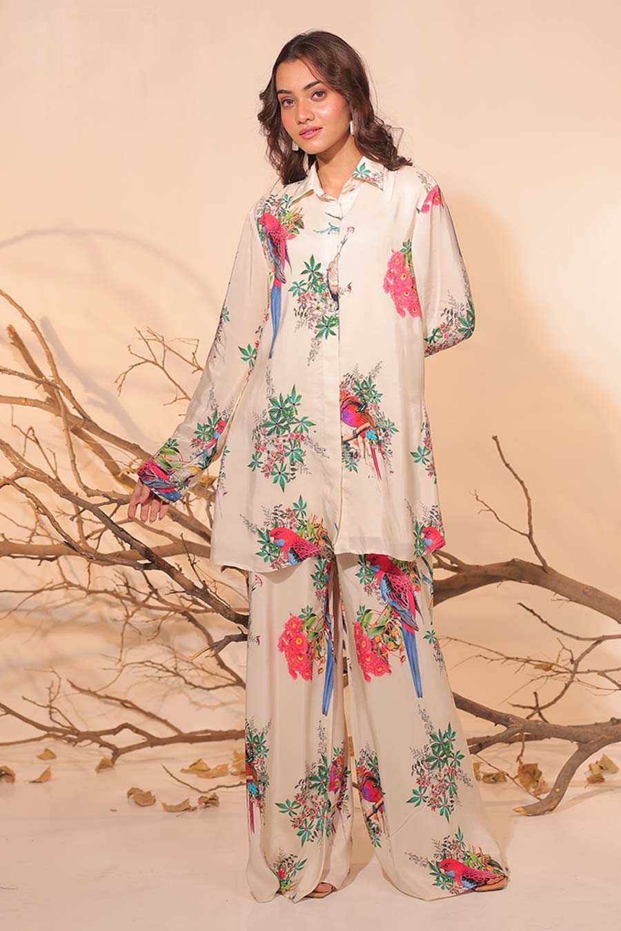 Off-White Parinda Printed Shirt & Pant Co-Ord Set