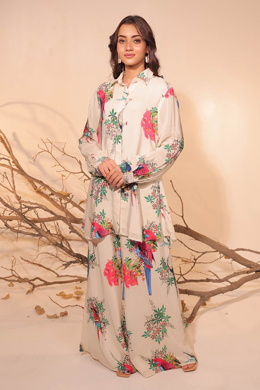 Off-White Parinda Printed Shirt & Pant Co-Ord Set