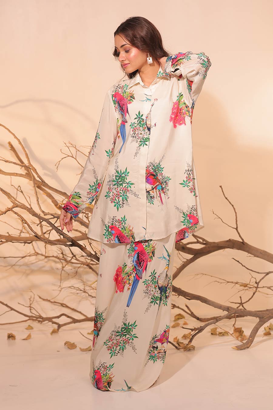 Off-White Parinda Printed Shirt & Pant Co-Ord Set