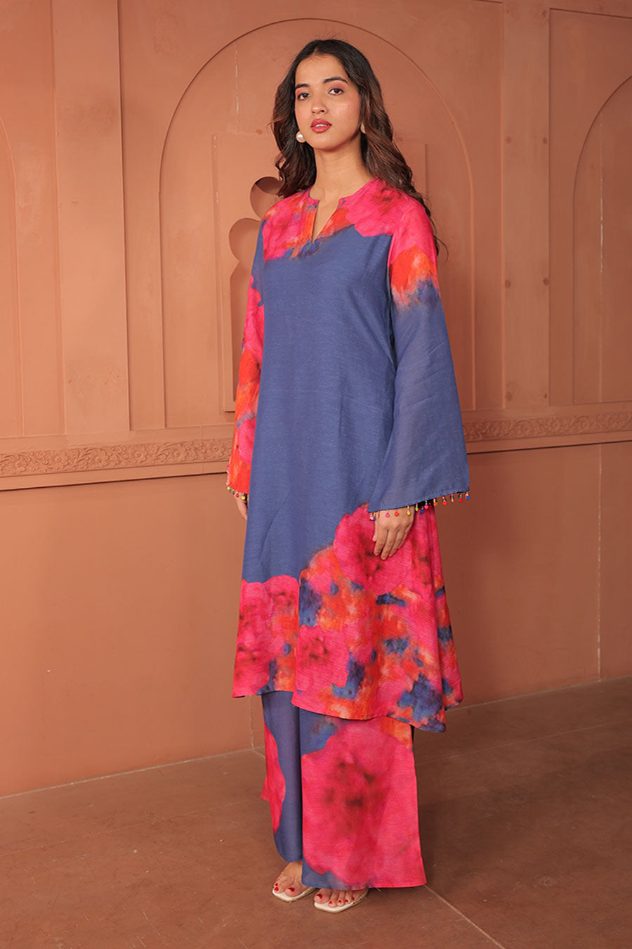 Blue & Pink Pankhudi Printed A-Line Kurta Set